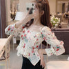 Women Blouses Liva Girl Flower Square Neck Ruffled Slim Sexy Chiffon Shirts Top White One Size Camisa Backless Autumn Blusas