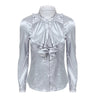 Women Blouses Long Sleeve Female White Shirt Tops OL Style Faux Silk Stand Collar Lace Ruffle Neck Blouse Office Lady Blusas