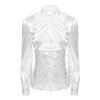 Women Blouses Long Sleeve Female White Shirt Tops OL Style Faux Silk Stand Collar Lace Ruffle Neck Blouse Office Lady Blusas
