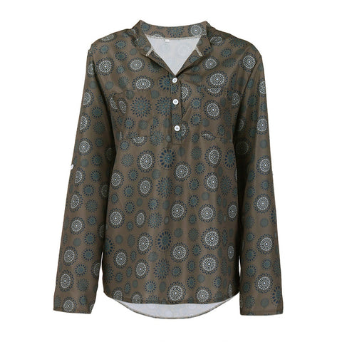 Women Blouses Long Sleeve Plus Size 5xl Print Chiffon Polka Dot Button Pullover Blouse Tops Shirt Sexy V-Neck Fall Summer