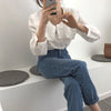 Women Blouses Peter-pan Collar Spring Shirts Solid All-match Elegant Long-sleeve Loose Outerwear Sweet Lovely Girls Chic Vintage
