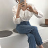 Women Blouses Peter-pan Collar Spring Shirts Solid All-match Elegant Long-sleeve Loose Outerwear Sweet Lovely Girls Chic Vintage