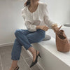 Women Blouses Peter-pan Collar Spring Shirts Solid All-match Elegant Long-sleeve Loose Outerwear Sweet Lovely Girls Chic Vintage