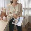 Women Blouses Peter-pan Collar Spring Shirts Solid All-match Elegant Long-sleeve Loose Outerwear Sweet Lovely Girls Chic Vintage
