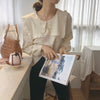 Women Blouses Peter-pan Collar Spring Shirts Solid All-match Elegant Long-sleeve Loose Outerwear Sweet Lovely Girls Chic Vintage