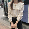 Women Blouses Peter-pan Collar Spring Shirts Solid All-match Elegant Long-sleeve Loose Outerwear Sweet Lovely Girls Chic Vintage