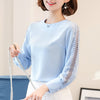 Women Blouses Shirt Hollow Out Lace Blouse Tops For Office Ladies Shirt Geometry Casual Work Wear Blusa Feminina White Pink E740