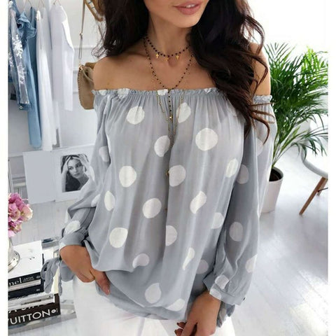 Women Blouses Shirts Sexy Off Shoulder Polka Dot 2022 Early Autumn Blusas Female Casual Shirts Top WS9516R