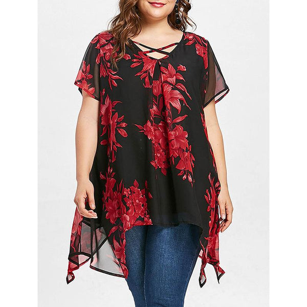 Women Blouses Shirts Summer Vintage Floral Print V-Neck Tunic Tops Loose Causal Tops Work Wear Blouses WS9066X