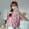 Women Blouses Square-collar Summer Lace-up Printed Daisy Sweet Girls Tops Shirts Korean Style Chic Casual Stylish Simple Elegant