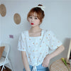 Women Blouses Square-collar Summer Lace-up Printed Daisy Sweet Girls Tops Shirts Korean Style Chic Casual Stylish Simple Elegant