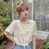 Women Blouses Square-collar Summer Lace-up Printed Daisy Sweet Girls Tops Shirts Korean Style Chic Casual Stylish Simple Elegant