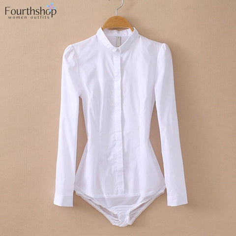Women Blouses and Tops Long Sleeve White Color Body Shirt Office Work Korean Bodysuit Autumn Jumpsuit 2023 Rompers