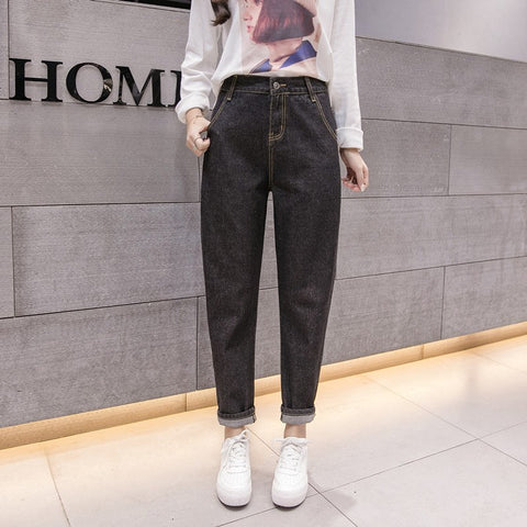 Women Blue Casual High Waist Jeans 2022 Autumn Winter Celebrity Boyfriend Loose Mom Jeans Femme Streetwear Black Denim Pants