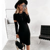 Women Bodycon Dress 2022 Autumn Winter O Neck Long Sleeve Slim Midi Dress Elegant Office Ladies Knee-length Party Dress Vestido