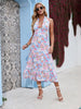 Women Bohemian Floral Printed Beach Party Maxi Dress Sexy Halter Backless Lace Up A Line Chiffon 2023 Elegant Long Summer Dress