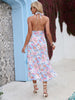 Women Bohemian Floral Printed Beach Party Maxi Dress Sexy Halter Backless Lace Up A Line Chiffon 2023 Elegant Long Summer Dress