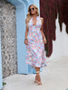 Women Bohemian Floral Printed Beach Party Maxi Dress Sexy Halter Backless Lace Up A Line Chiffon 2023 Elegant Long Summer Dress