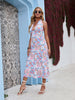 Women Bohemian Floral Printed Beach Party Maxi Dress Sexy Halter Backless Lace Up A Line Chiffon 2023 Elegant Long Summer Dress