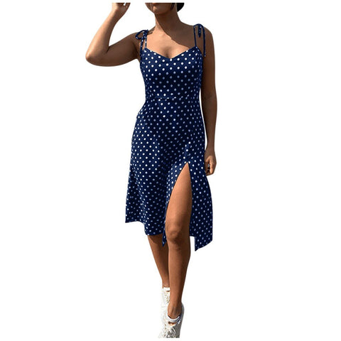 Women Bohemian Print Hem Split Fork Sleeveless Dresses A-line V-neck Elegant Summer Dress Backless Generous Camisole Vestidos