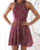 Women Boho Dress Floral Printed Halter Backless Sleeveless Hollow Bandage Sundress Slim Mini A Line Leaves Short Vestidos