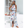 Women Boho Floral Print Long Party Dress Sexy Women Summer Halter Sundress Casual Off Shoulder Maxi Irregular Beach Dress 2023