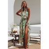 Women Boho Floral Print Long Party Dress Sexy Women Summer Halter Sundress Casual Off Shoulder Maxi Irregular Beach Dress 2023