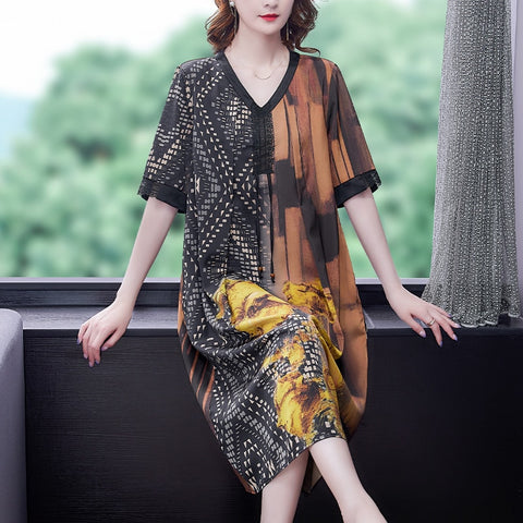 Women Boho Vintage Floral Mulberry Silk Midi Dress Summer Casual Loose 4XL Plus Size Dress 2022 Elegant Bodycon Party Vestidos