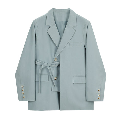 Women Bow Button Lace Up Big Size Blazer Lapel Long Sleeve Loose Fit  Jacket Tide Spring Autumn 2023 Office Female