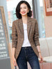Women Brown High Street Plaid Female Blazer Autumn Single Breasted Office Lady Formal Suit Business Classic Chic  Coat