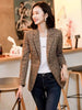 Women Brown High Street Plaid Female Blazer Autumn Single Breasted Office Lady Formal Suit Business Classic Chic  Coat