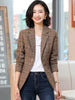 Women Brown High Street Plaid Female Blazer Autumn Single Breasted Office Lady Formal Suit Business Classic Chic  Coat