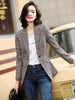 Women Brown High Street Plaid Female Blazer Autumn Single Breasted Office Lady Formal Suit Business Classic Chic  Coat