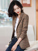 Women Brown High Street Plaid Female Blazer Autumn Single Breasted Office Lady Formal Suit Business Classic Chic  Coat