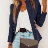 Women Button Zippered Blazer Stand Collar Jacket Work Office Coat JL