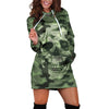 Women Camouflag Skull Print Mini Dress Hoodies Sweatshirt Oversize Long Sleeve Pullover Hooded Streetwear Sweatshirt #T2Q