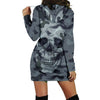 Women Camouflag Skull Print Mini Dress Hoodies Sweatshirt Oversize Long Sleeve Pullover Hooded Streetwear Sweatshirt #T2Q