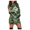 Women Camouflag Skull Print Mini Dress Hoodies Sweatshirt Oversize Long Sleeve Pullover Hooded Streetwear Sweatshirt #T2Q