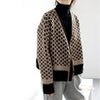 Women Cardigan Autumn Winter Houndstooth Knitted Sweater Loose Single Breasted Knitwear Casual Female Long Sleeved Cardigan