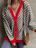 Women Cardigan Autumn Winter Houndstooth Knitted Sweater Loose Single Breasted Knitwear Casual Female Long Sleeved Cardigan