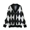 Women Cardigan Knitted Sweater Winter Plaid Single-Breasted Jumper Long Sleeve V-Neck Warm Sweater Casual Loose Jersey Mujer