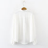 Women Cartoon Rabbit Panda Cat Bear Embroidery Cotton White Shirt Turn-Down Collar Button Up Cute Girls Blouse Feminina Blusa T9