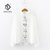 Women Cartoon Rabbit Panda Cat Bear Embroidery Cotton White Shirt Turn-Down Collar Button Up Cute Girls Blouse Feminina Blusa T9