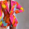 Women Casual Autumn Winter Short Commute Suit Set Elegant Slim Long Sleeves Printed Lapel Jacket Shorts Streetwear Sets