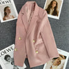 Women Casual Blazer Double Breasted Suit Jacket Korean Version Pure Color Loose Suit Jacket Simple Office Ladies Tops