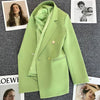 Women Casual Blazer Double Breasted Suit Jacket Korean Version Pure Color Loose Suit Jacket Simple Office Ladies Tops