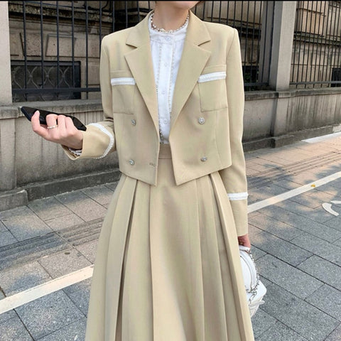 Women Casual Blazer Skirt Suits 2 Piece Sets Blazers And Skirts Female Elegant Solid Two Pieces Suit Set Clothes Autumn 2023