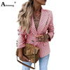 Women Casual Blazers Lapel Collar Jackets Sexy Female Clothing 2023 Spring Vintage Houndstooth Top Outerwear Ladies Skinny Coats