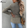 Women Casual Blazers Lapel Collar Jackets Sexy Female Clothing 2023 Spring Vintage Houndstooth Top Outerwear Ladies Skinny Coats