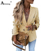 Women Casual Blazers Lapel Collar Jackets Sexy Female Clothing 2023 Spring Vintage Houndstooth Top Outerwear Ladies Skinny Coats